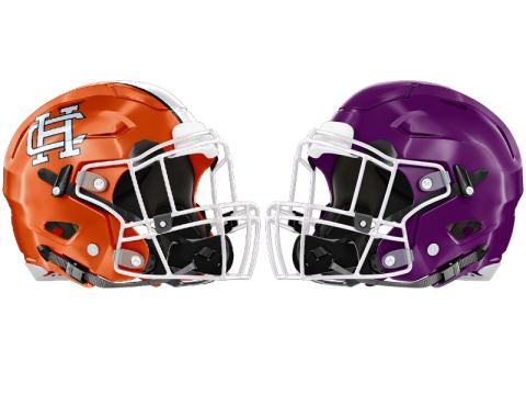 Hart helmet (left), Monroe Area helmet (right).