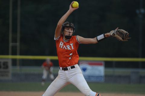 Emilee Sanders throws a pitch in her final game as a Dog.