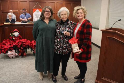 Pictured, from left to right, are Hart County Board of Education Chair Kim Pierce, award recipient Nancy Clark, and Superintendent Jennifer Carter. 