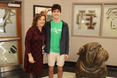 Pictured left Ms. Morgan-Philllips and pictured right is senior HCHS student Tate Phillips as he was named the STAR Student for the class of 2023.