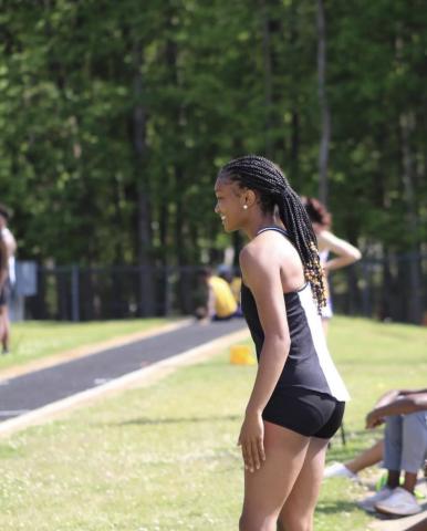 Senior Valasha Carter at a track meet in 2021 at HCHS.