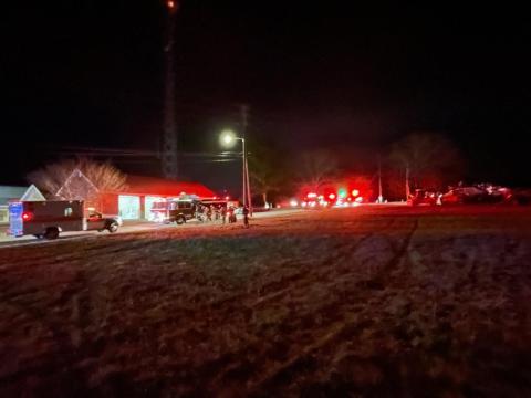 Emergency vehicles were on site Tuesday night at the scene of a fatal accident.