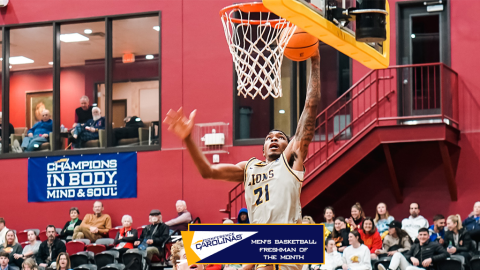 Tavarus “Spud” Webb was named the Freshman of the Month in men’s basketball. (Photo by the Conference of Carolinas)