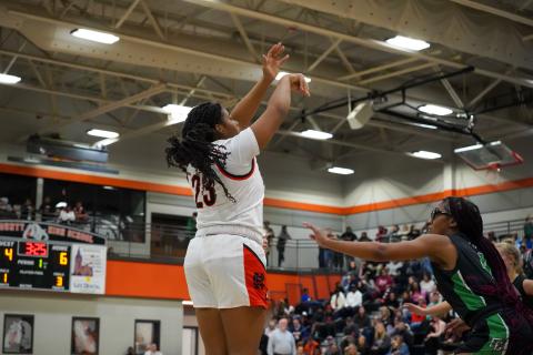 TK Smith, who has been the leading scorer in the previous two games, continues her hot streak as she led the Lady Dogs once again with 19 points in the 73-40 win over the Lady Lions. (Photo by Lexie Wheless)
