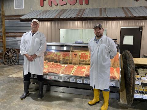 Junior Gray (left) and Cade Carter (right) are bringing back “old-school” ways of butchering through Hometown Butcher LLC. The independent custom butcher shop is located on Royston Highway in Canon. 