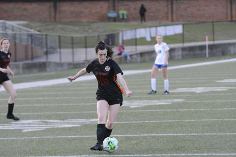 Senior midfielder Abby Ashworth nets a goal versus Jasper County in the 3-3 draw against the Hurricanes on Feb. 25