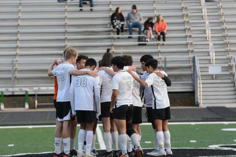 The Hart County boys soccer team huddled up before kickoff on the road at Franklin County on Tuesday.