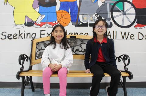 The system-wide Young Georgia Authors contest winners from South Hart Elementary School. Cecilia Le, on left, won the contest for second grade, and Thien My Luong, on right, won the contest for third grade.