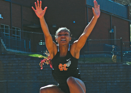 Pictured is senior Valasha Carter as she placed second in the long jump. 