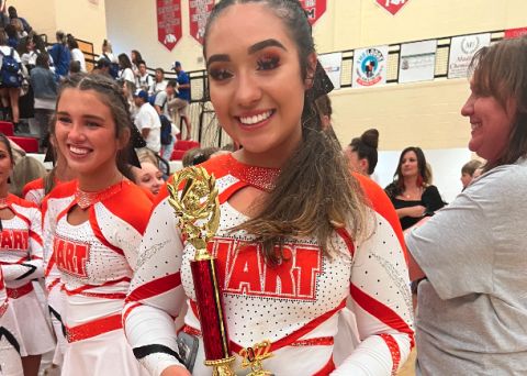 Senior competition cheerleader, Sofia Trujillo commits to Piedmont after receiving a scholarship to compete on the Lions competition cheer squad.