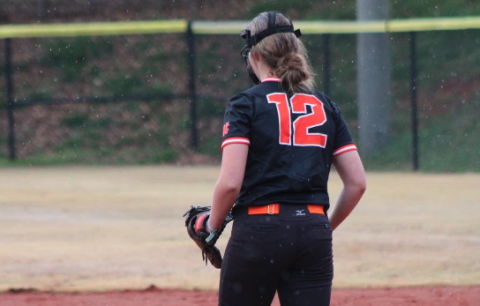 Lydia Burroughs steps back before delivering the pitch in game two of the double header versus Franklin.
