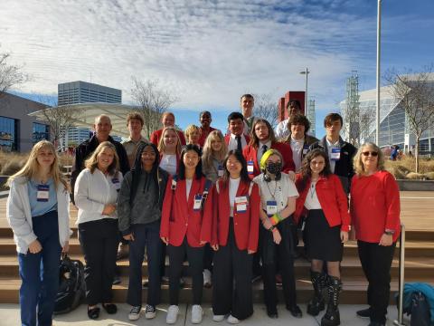 Pictured is the Hart College and Career Academy SkillsUSA team at the Georgia World Congress Center. Pictured from left to right are, front row, Lexi VanMeter, Olivia Whitmire, Terriah Bush, Honor Chiang, Huong Pham, Phoenix Daigneault, Helen Cook, advisor Vicky Carter, middle row, advisor Chris Whitmire, Luke Johnson, Katlyn Howell, Wallace Pham, Bella Chapman, Richard Terrell, Alex Wilson, Jacob Bern, back row, Savana Kotal, Kyleigh Brown, Andres Pano, Andrew Pattillo, and Avian Herd.