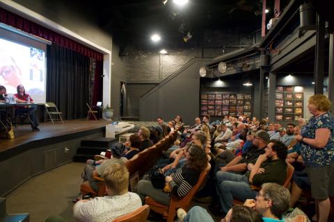 Community member Sharon Swint asks for a clarification during the Hart County Community Theatre’s Board of Directors meeting regarding rental policy of the theatre and the potential renting of the theatre to Hartwell Pride.