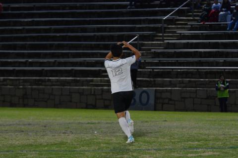 Pictured is senior defensive back Jonathan Velazquez celebrating after tying up the game 1-1 in the 8-1 road loss to Elbert County on April 3.