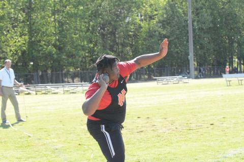 Pictured is senior Derrick Clarke as he placed first in the boys shot put and third in the boys discus.