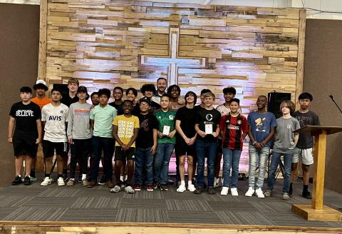 The Hart County Middle School soccer teams capped off their season at the soccer banquet on Monday, April 24. Pictured from left to right is Jonathan Mondragon, Gavin Glover, Alvin Franco, Elijah Thomason, Gavin Thomason, Christian Burroughs, Jael Jaimes, Derrick Campbell, Kian Craft, Powell Chiang, Javier Vazquez, Miguel Sanchez, head coach Mark Cooper, Renee Zetina, Faustino Rangel, Andrew Hicks, Manny Sigala, Carson Hart, Ivan Delgado, Nash Green, Cayson Craft, Christian Fleming, and Jose Mendez. 