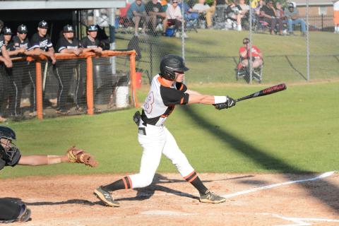 Senior infielder Jordan Leach hits for the cycle (single, double, triple, grand slam home run) in the 22-11 win over the Purple Hurricanes of Monroe Area on Wednesday, April 19.