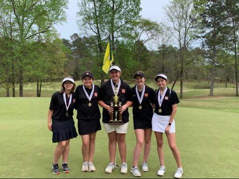 Pictured is the middle school girls team with their region runner-up trophy. Pictured from left to right is Ava Shiflet, Cara Cook, Emma Shiflet, Mary Beth White, and Catherine Jackson.