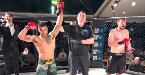 MMA (Mixed Martial Arts) fighter Brandon Webb (pictured left) from Contemporary Martial Arts of Hartwell wins the fight against Tony Rogers (pictured right) on Saturday, April 15 in Greenville, S.C.