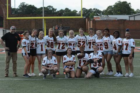 Pictured are the juniors as they defeated the seniors, 21-6 in the 2023 Powderpuff game. First row from left to right is Emily Evans, McKinley Ivester, Tykira Partlow, and Madison McLane. Second row from left to right is Luke Christopher, Bella Chitwood, Lillie Kate Rogers, Abigail Hubbard, Dakota Phillips, Caitlyn Clark, Chloe Bennett, Gracie Cook, Payton Mewborn, Hannah Harris, Jazz Shealer, Lakeria Groove, and Alijah Barber. Not pictured is Ella Franklin, Amelia Johnson, and Ryan Williamson
