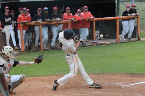 Riley Posey makes contact and gets a base hit in a region match-up versus Stephens County,