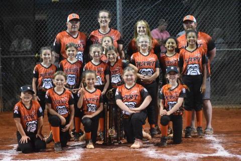 Pictured is the Hart County Liittle League rookie softball team. Front Row L-R: Angelina Mead, Maci Eberhardt, Amelia McGaha, Harper Hershberger, and Ellie Vaughn. Middle Row: Charlie Roper, Kayden Griffin, Kenzie Miller, Amelia Hunt, Tilley Schnell, Keeley Sanders, Leighonna Freeman, and Nova Grace Koffi. Back Row: Coaches Todd McGaha, Nancy McGaha, Boo Mitchell and Jay Bailey.