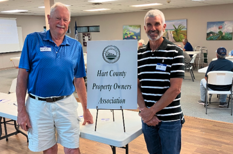 The Hart County Property Owners Association recently held their May meeting. Pictured left to right are Mike Buckel and Tim Gray. 