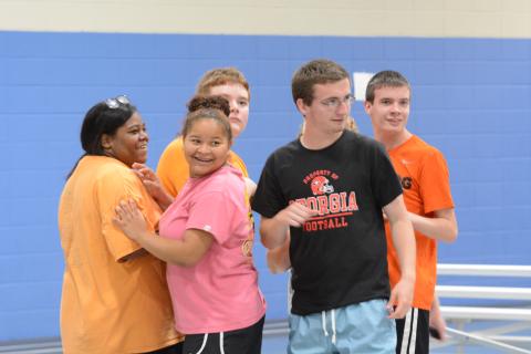 On Monday, June 5 the special education students from the Hart County Charter System started their summer fun with games at the Bell Family YMCA. Pictured from left to right is Makerria Roebuck, MyKenzie McCan, Phoenix Mullis, Justin Temples, and Kannon Heard.