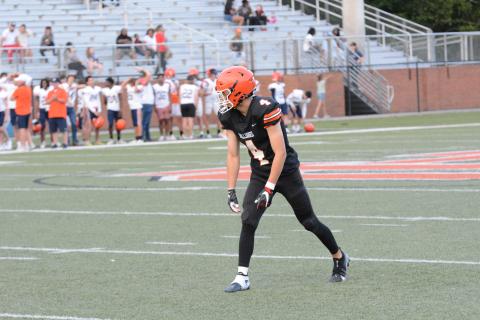 Junior wide receiver Pierce Mewborn lines up in the slot and awaits the snap during the 2023 spring game versus Habersham Central in Herndon Stadium on Friday, May 19. 
