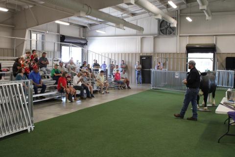 Spectators at the 2021 Northeast Georgia Ag Expo watch during the calving simulator portion of the expo at the Hart County Agriscience Center.