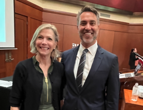 Harmony House CEO Laurie Whitworth (left) and child abuse pediatrician Dr. Stephen Messer of Childrens Health Care of Atlanta during the Northeast Georgia Sexual Assault Summit.