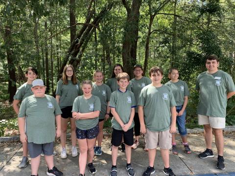Hart County 4-H’ers pictured at Forestry Field Day include (front row, L-R) Easton Saylors, Morgan Johnson, Lincoln Daniel, Lukas Smith and coach Jacob Smith; (back row, L-R)  Phoebe Cain York, Alexandria LeBar, Paige Wilson, Emma Shiflet, Grace Wilson and Ashleigh Jones. 