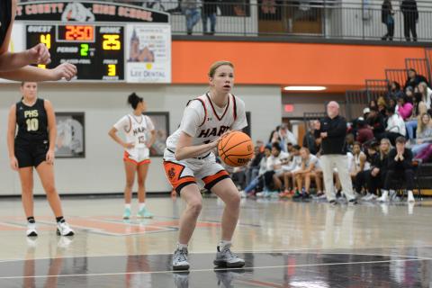 Lady Dogs forward Madison McLane sinks a free throw in the 69-16 win over Pendleton.