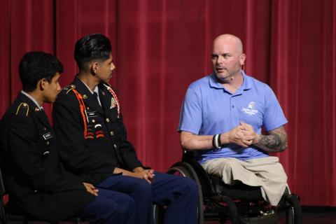Army Corporal Kevin Brewington speaks to JROTC students at HCHS Nov. 10
