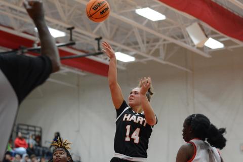 Senior guard Dakota Phillips scores 31 of the Lady Dogs 62 points in their 62-35 win over Madison County on Nov. 28.