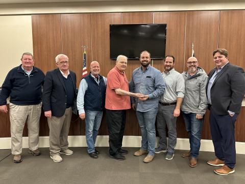 From left to right: Mike McNabb, Stephen Ayers, Tray Hicks, Tony Haynie, Brandon Johnson, Dan Leard, Patrick Guarnella, and Jon Herschell at the Hartwell City Council meeting Dec. 4.