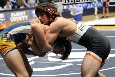 Peyton White wrestles a Mat Devil in the loss to Elbert Dec. 5.