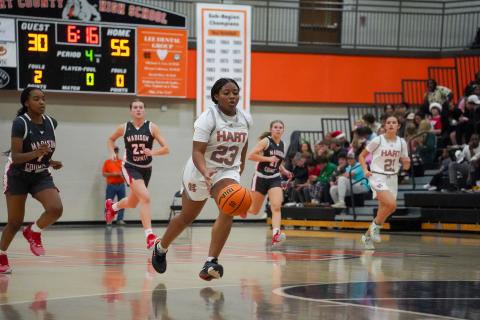 Junior guard TK Smith (23) and senior guard Dakota Phillips (not pictured) scored 20 points each, and combined for 40 points  in the 68-41 win over Madison County on Dec. 8. (Photo by Lexie Wheless)