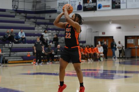 Senior forward Micah Reese at the free throw line in the 81-67 road loss to Jefferson High School on Dec. 19 of 2023 