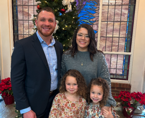 Pictured is the Starnes family after being voted in as the new senior pastor of Cornerstone Baptist Church. Pictured first row from left is Hope and Harper, and the second row from left Brad and his wife Jahna.