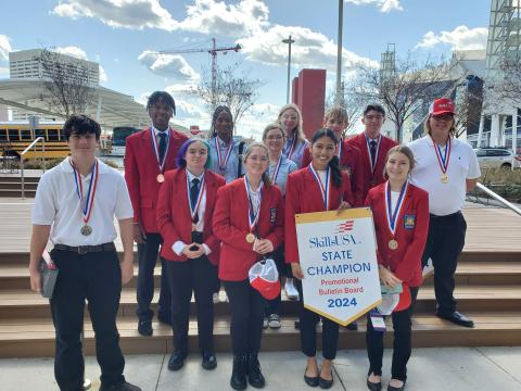 The Hart County High School SkillsUSA members who competed and earned medals at the 2024 SkillsUSA Georgia Leadership and Skills Conference in Atlanta. Pictured from left to right: Front row, Jimmy Reynolds, Phoenix Daigneault, Emily Reno, Lyzsania Badillo, Destiney Hamby, back row, Avian Heard, Terriah Bush, Bella Chapman, Lexi VanMeter, Nathan Krenzer, Ely Risner, and Gabe Hill.