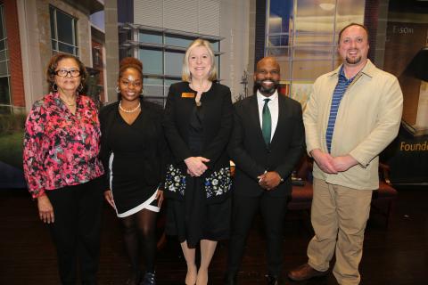 Winners for ATC’s top awards are pictured with ATC President Andrea Daniel from left to right: Adult Education Instructor of the Year Dr. Sonia Wilborn, Exceptional Adult Georgian Literacy Education (EAGLE) Delegate Tiras Anderson, President Daniel, Georgia Occupational Award of Leadership (GOAL) Student of the Year Nicholas Rucker (physical therapy assistant program), and Rick Perkins Instructor of the Year Award Coleman Simmons (air conditioning technology program).