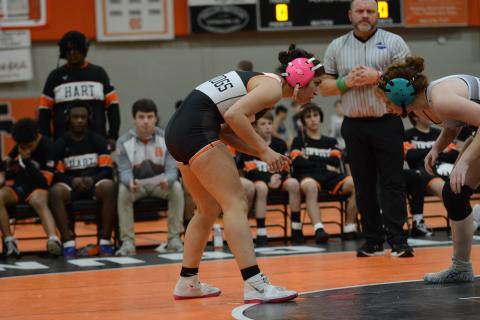 Pictured is Gelsey Aguilar as she placed second in the Region/Area Meet on Feb. 2 to advance to sectionals. 