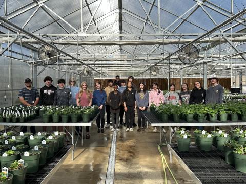Pictured from left to right are spring horticulture students Kam Mitchell, Crew Franklin, Sevyn Singleton, Caleb Hill, Emma O’Bannon, Madison Cook, Ivan Lopez, Azaria Hickman, Zy’ere Sims, Wyatt Somers, Justice Wilkins, Jonah Ramey, Charlie Bond, Ashton King, Elizabeth Wolf, Sierra Fleeman , Dru Teel, and Justice King.