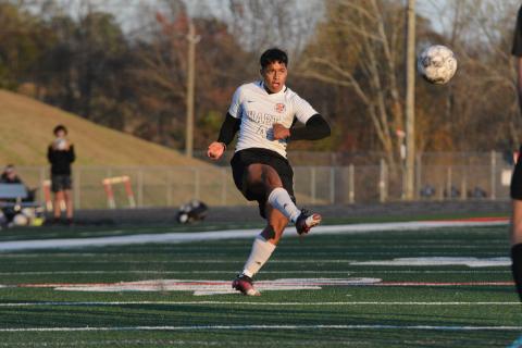 Senior midfielder Fabian Rodriguez Escobedo almost scores off of a free kick in the 7-3 loss to Stephens County.