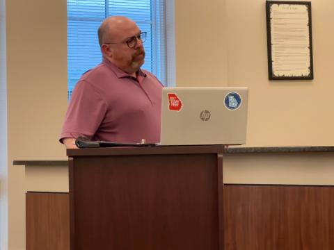 Downtown Development Authority and Hartwell Main Street Director Jason Ford discusses annexation at the city council meeting March 4.
