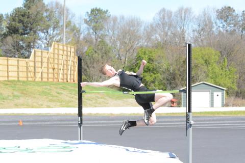 Madison McLane competing in the high jump at the Franklin County home meet in 2023.