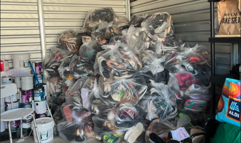 Hart County Middle School students bagged up shoes to send to Haiti. 