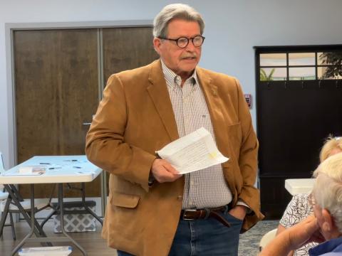 State Representative Alan Powell speaks before a packed house at the Hart County Property Owners Association meeting April 15. 
