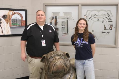 HCHS YGA winner: Pictured, right, is Hart County High School 11th-grade student Zoe Carter alongside Mr. Kevin Gaines, principal. Zoe was one of two system-wide 2023-2024 Young Georgia Author contest winners who have been selected as Pioneer RESA Region winners for the contest and will be moving on to the state competition.